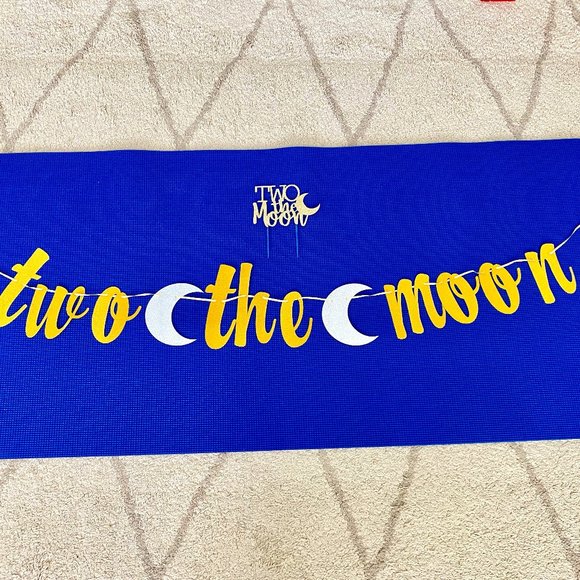 Two The Moon Cake Topper and Banner - Picture 1 of 6
